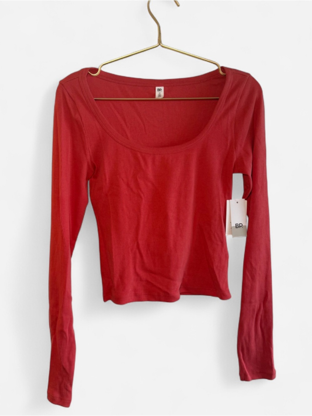 NWT BP Nordstrom Red Cranberry Swoop Neck Long Sleeve Top Size M